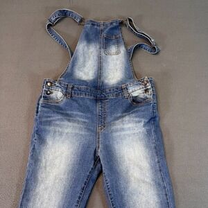 Bongo Distressed Fade Denim Overalls, Size 7, Womens Jeans Slim Stretch Pocket